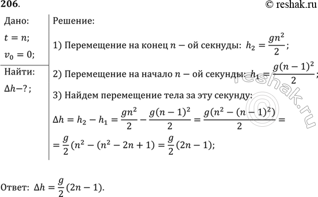 Изображение Чему равно перемещение свободно падающего тела в n-ю секунду после начала...